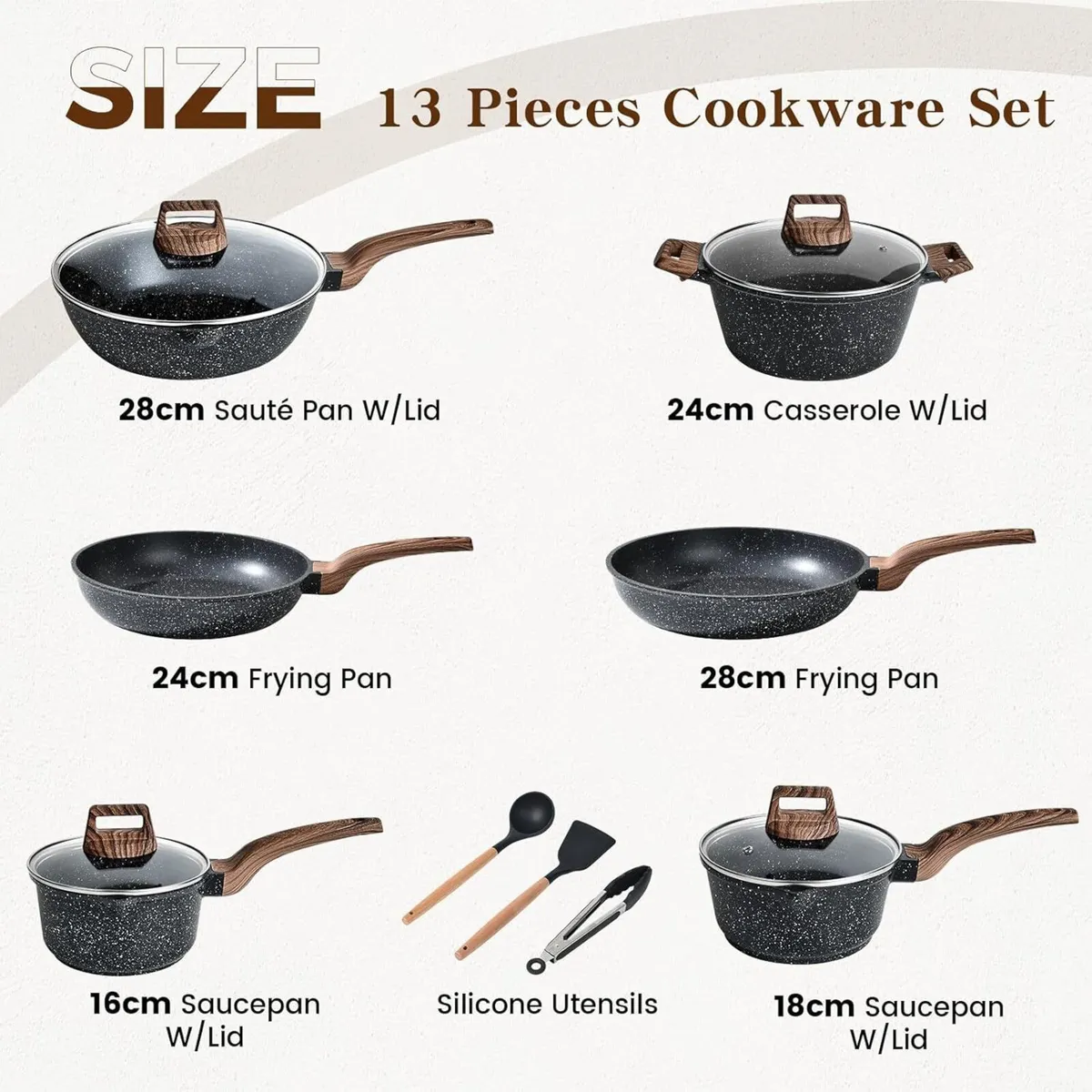 Induction Hob Pots and Pans Set - 13pcs Nonstick - Image 3