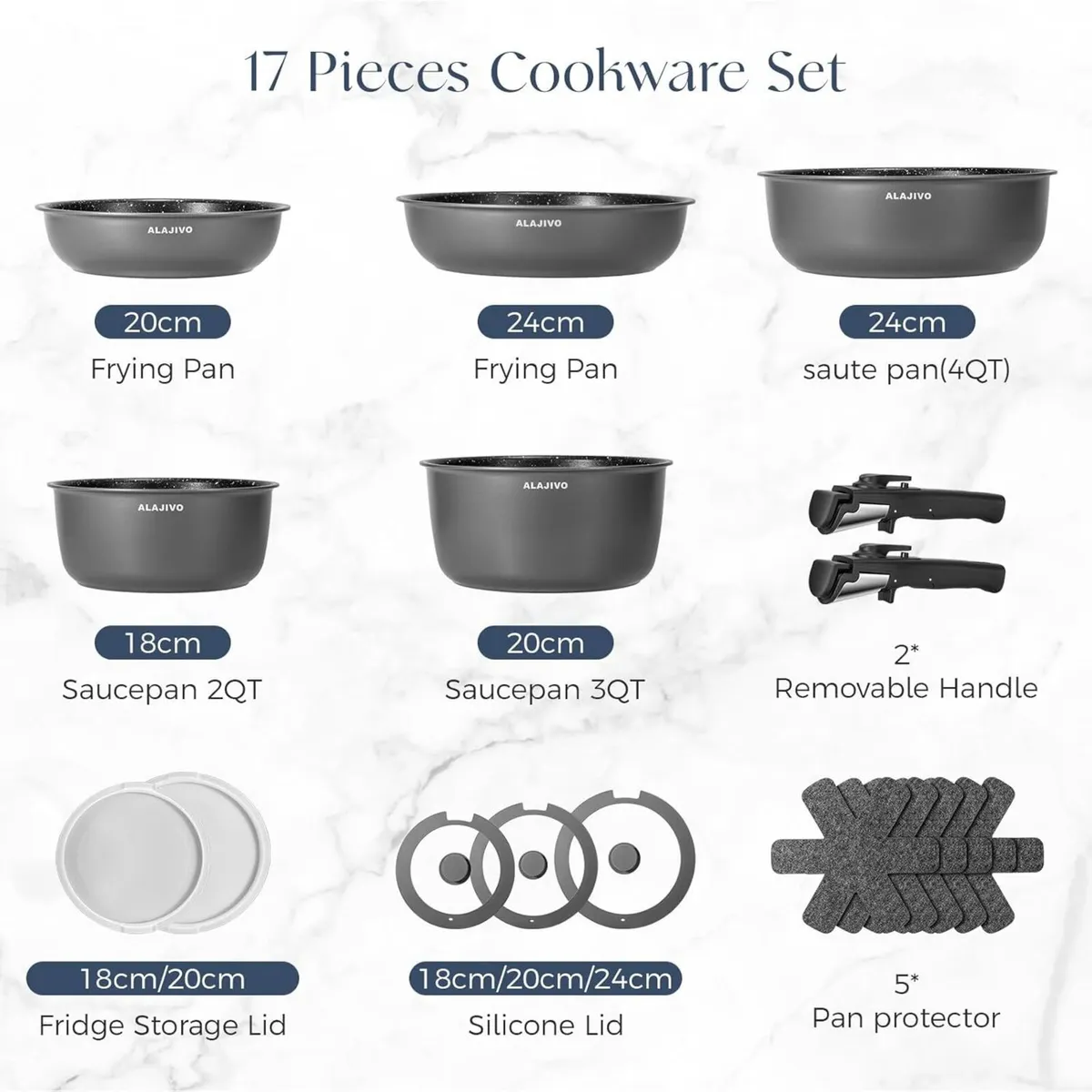 Non Stick Pots and Pans Set 17 Piece Induction - Image 2
