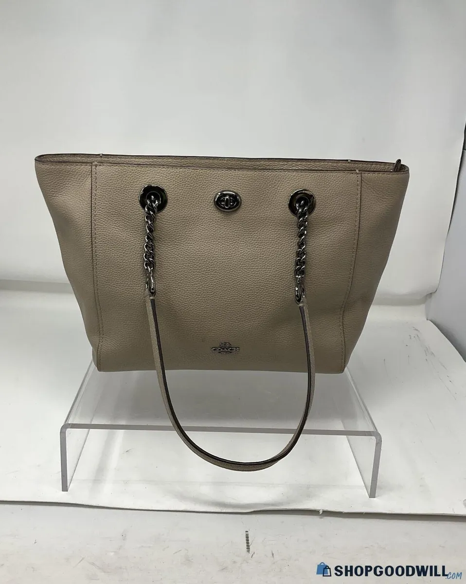 COACH Khaki Pebbled Leather Tote Bag - Image 1