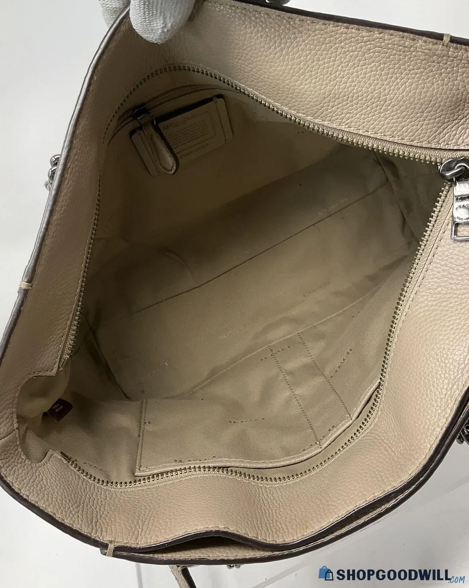 COACH Khaki Pebbled Leather Tote Bag - Image 4