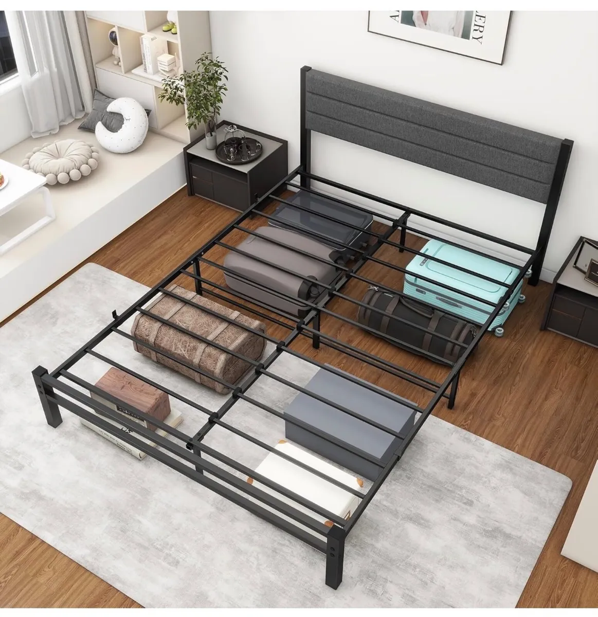 King Size Bed Frame with Storage 5ft Upholstered B - Image 2