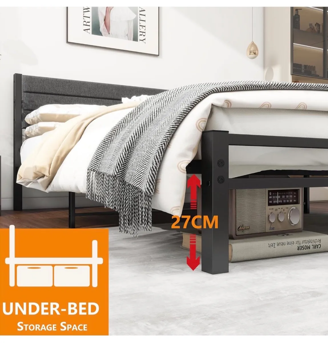 King Size Bed Frame with Storage 5ft Upholstered B - Image 3