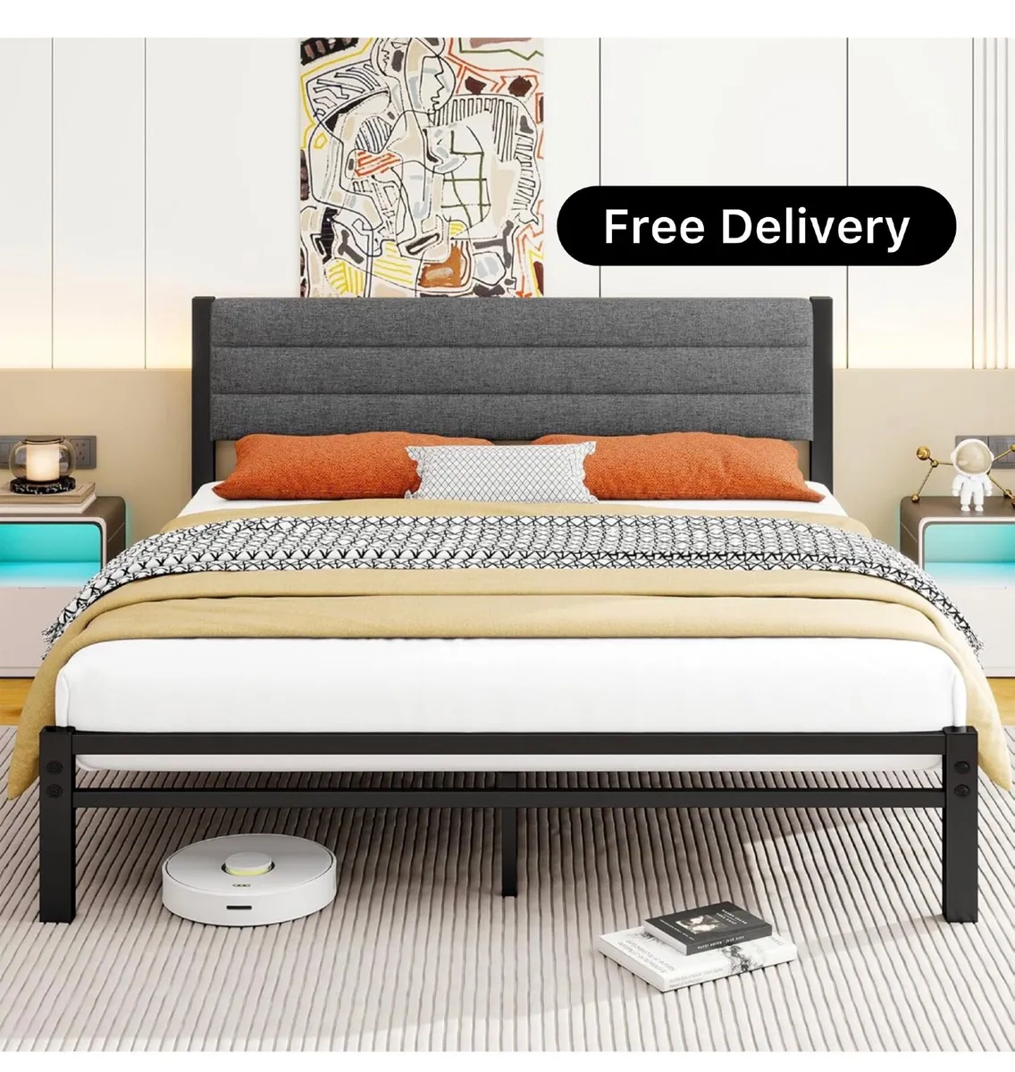 King Size Bed Frame with Storage 5ft Upholstered B - Image 1