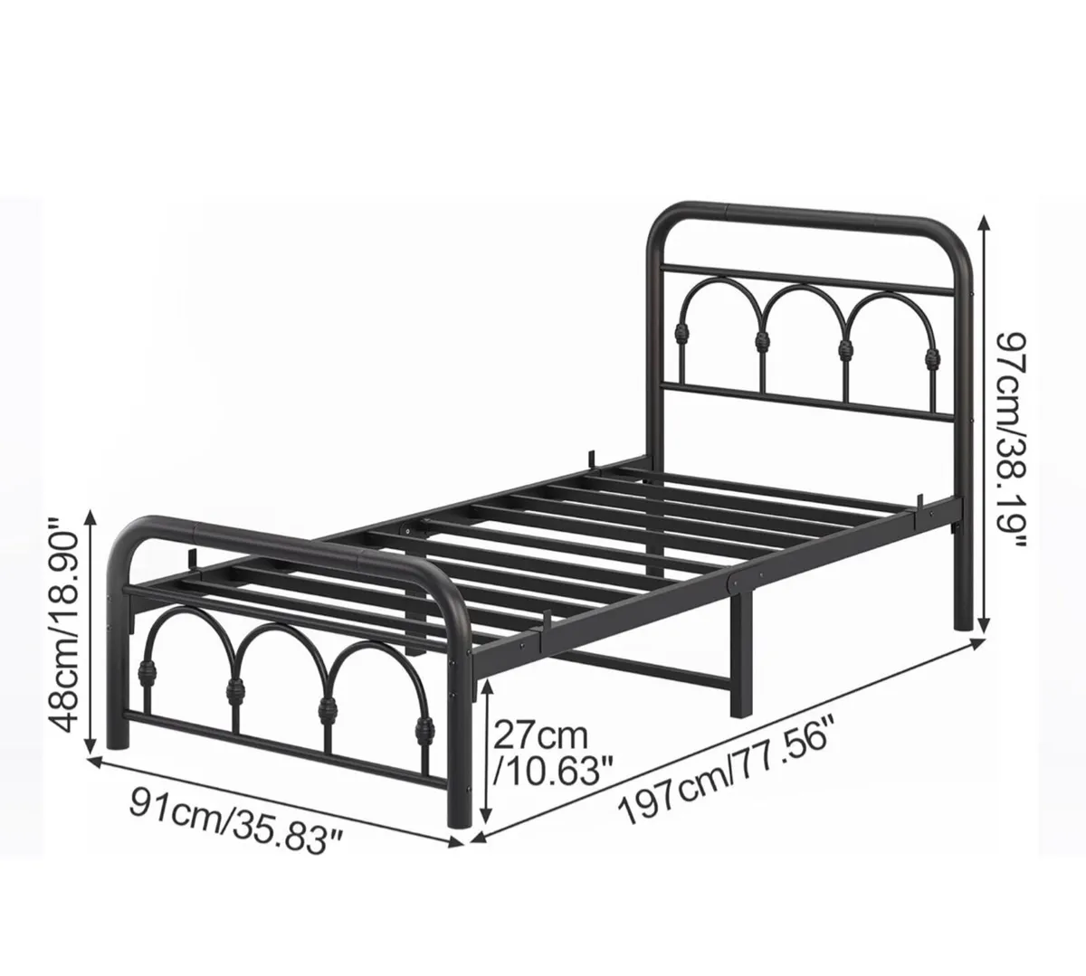 3ft Single Bed Frame with Headboard(90x190cm) - Image 2
