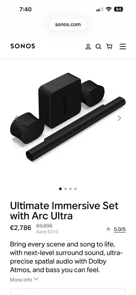 Sonos Arc, Sub 4 + 2 Era 300’s