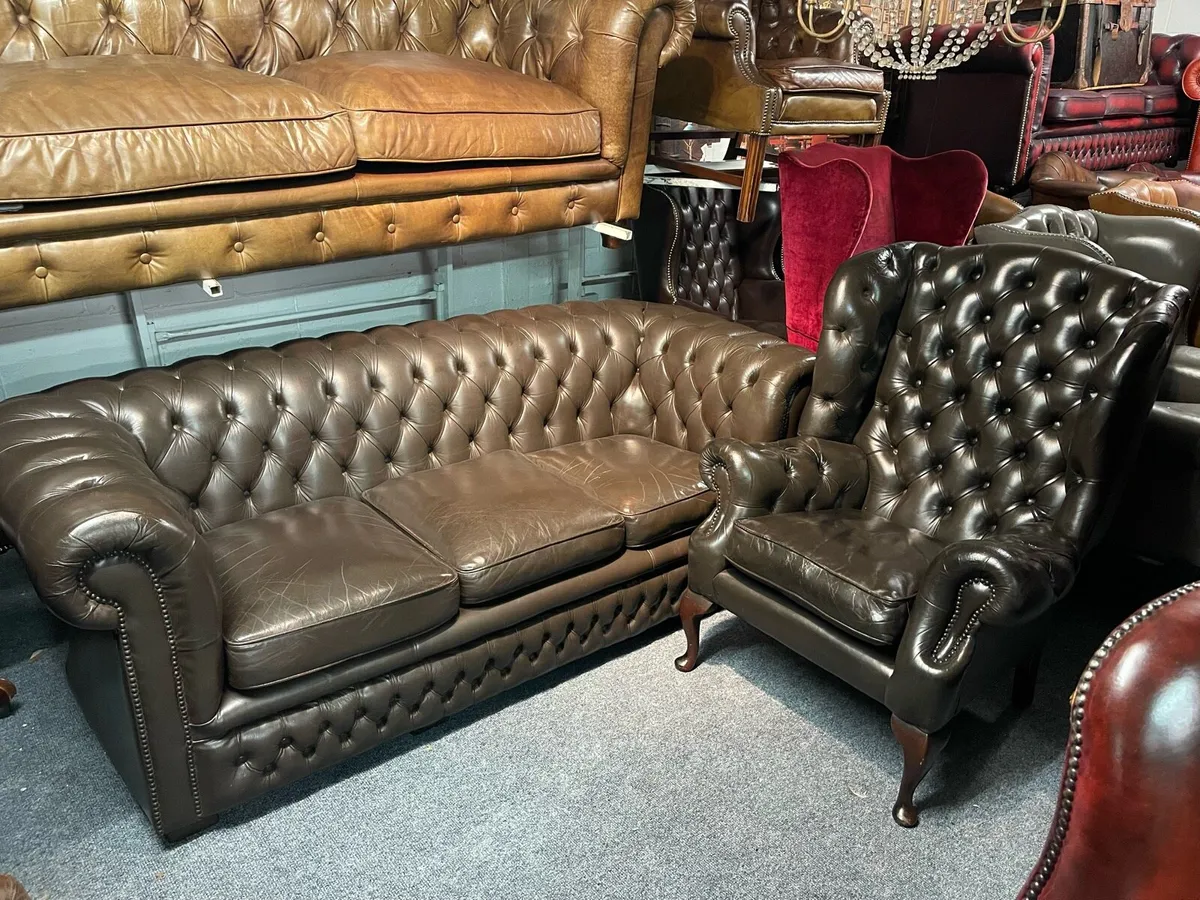 Antique brown leather Chesterfield sofa - Image 2