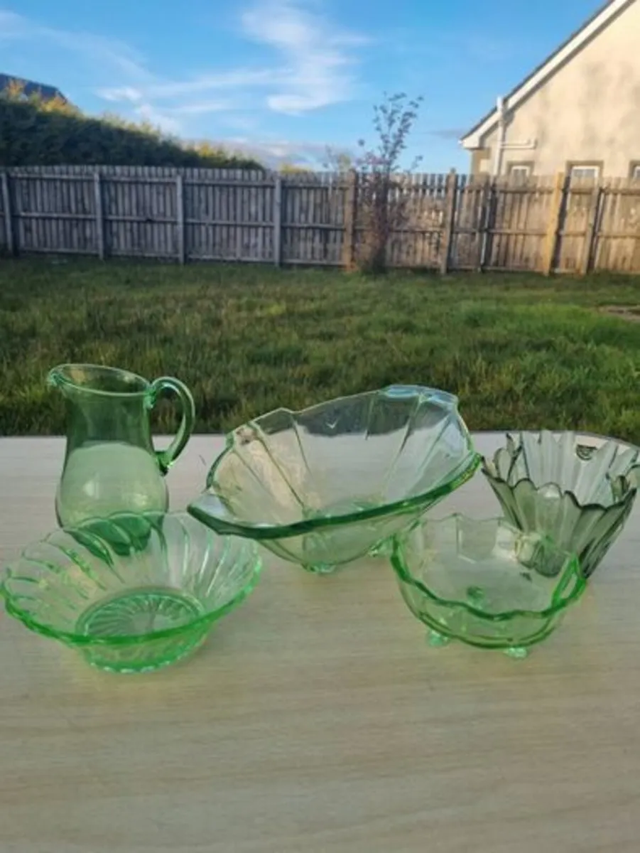Art Deco Pressed Green Glass Set - Image 2