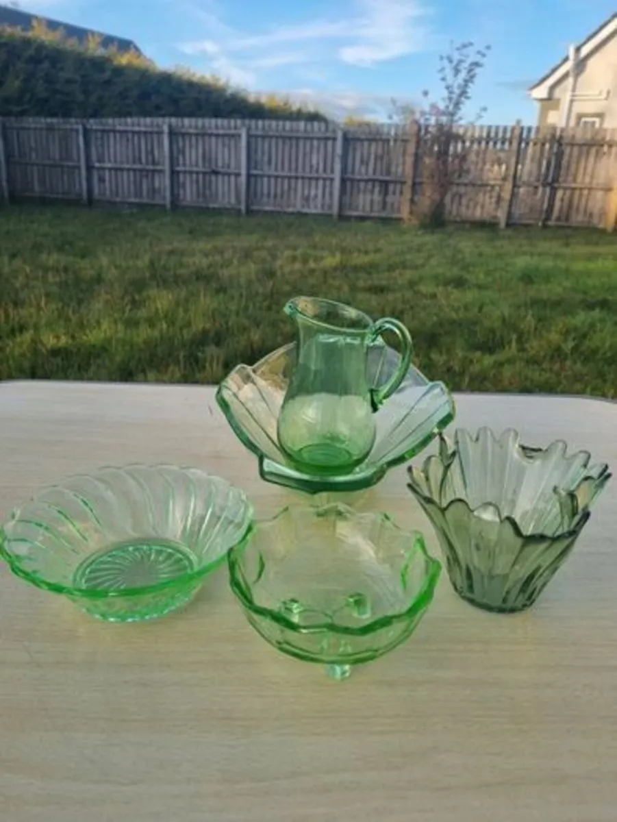 Art Deco Pressed Green Glass Set - Image 3