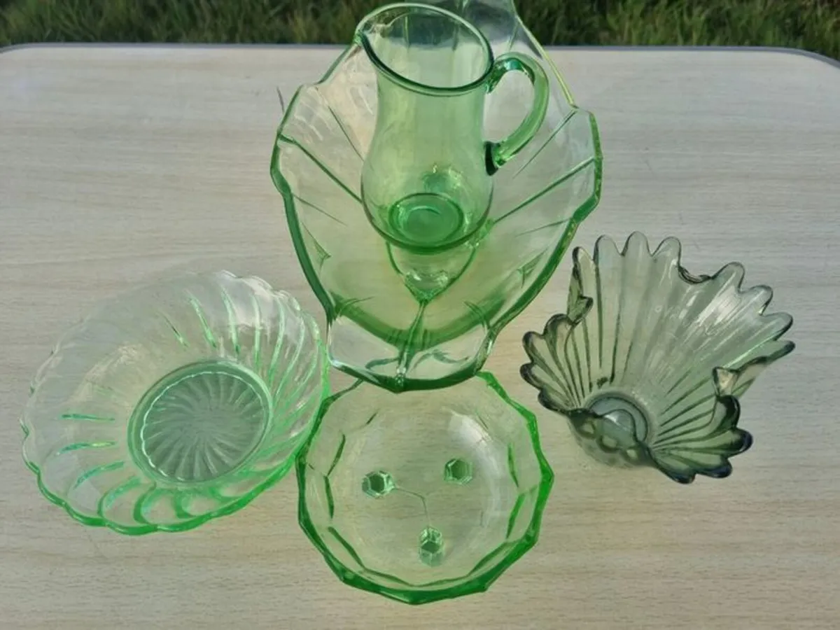Art Deco Pressed Green Glass Set - Image 4