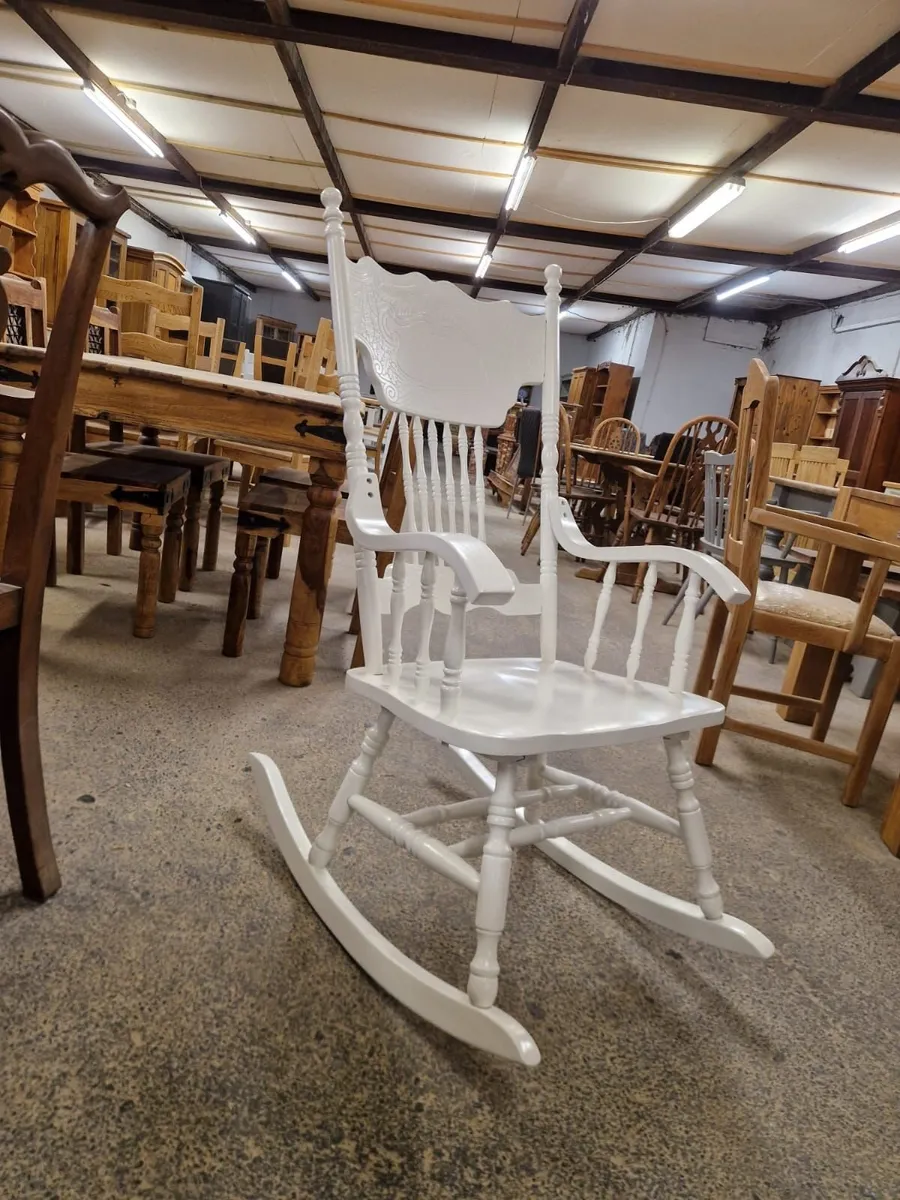 Vintage oak carved back rocking chair - Image 1