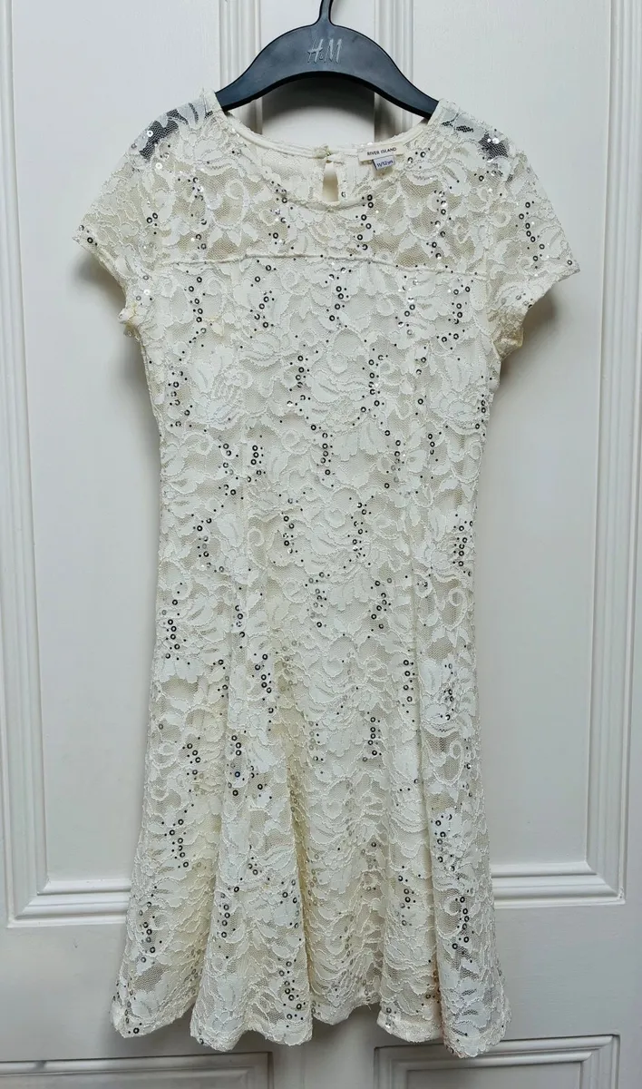 Girls white lace dress sequin - River Island - Image 1