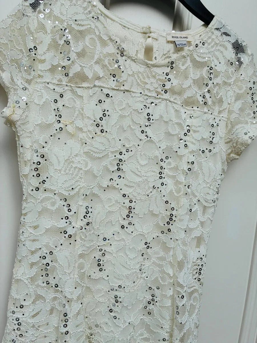 Girls white lace dress sequin - River Island - Image 3