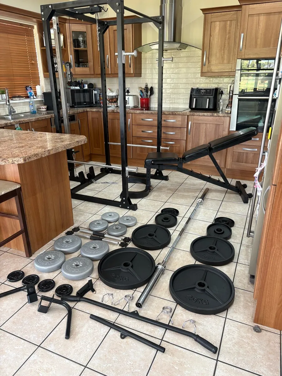 GYM POWER RACK, BENCH, WEIGHTS, COMPLETE SET!!! - Image 1