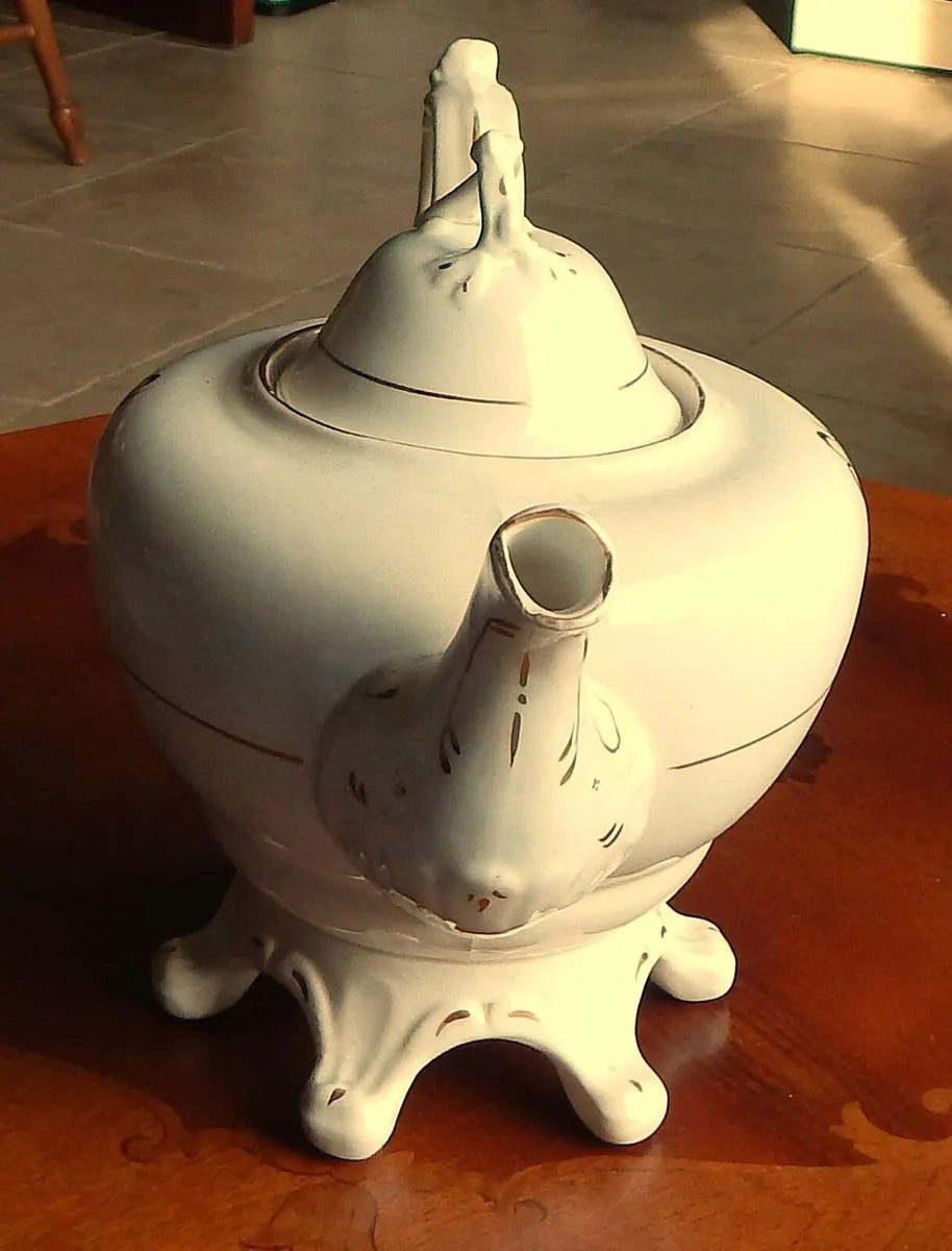 Vintage Porcelain Teapot on Footed Base - Image 2
