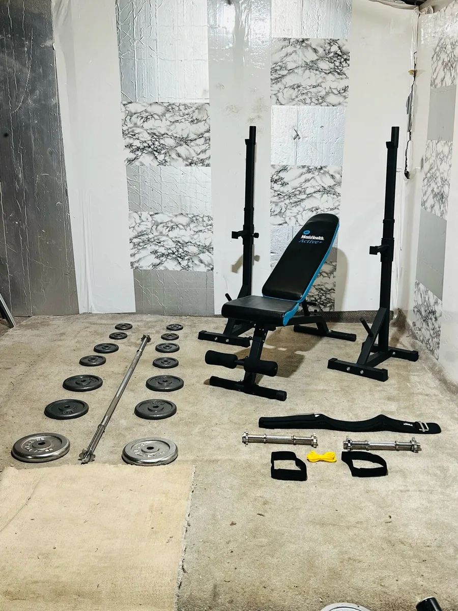 IRON WEIGHTS BARBELL DUMBBELLS RACK STANDS BENCH - Image 1