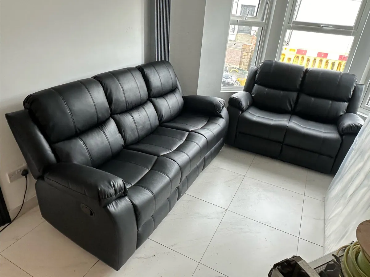 Brand new Black leather 3+2 recliner sofa set - Image 1
