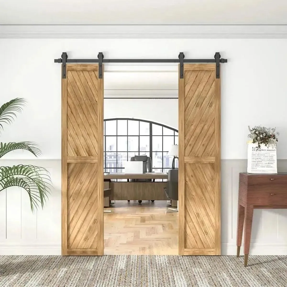 Double Sliding Barn Door Kit 10FT J-Shape - Image 1