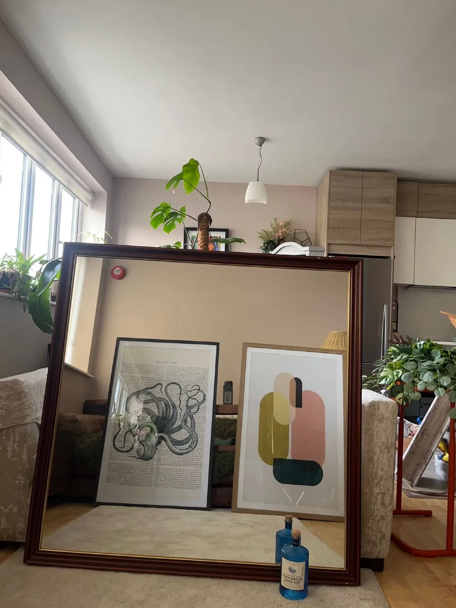 Large Luxury Square Mirror 120x120cm Solid Wood - Image 2