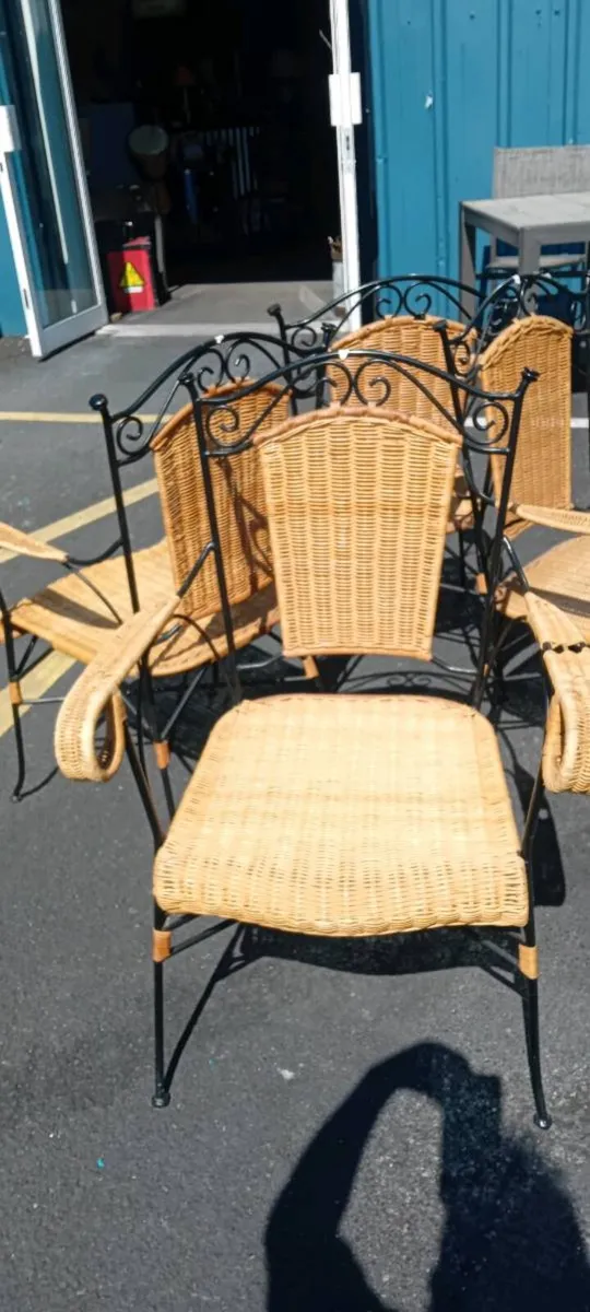 Set Of Four Wicker And Wrought Iron Chairs - Image 2