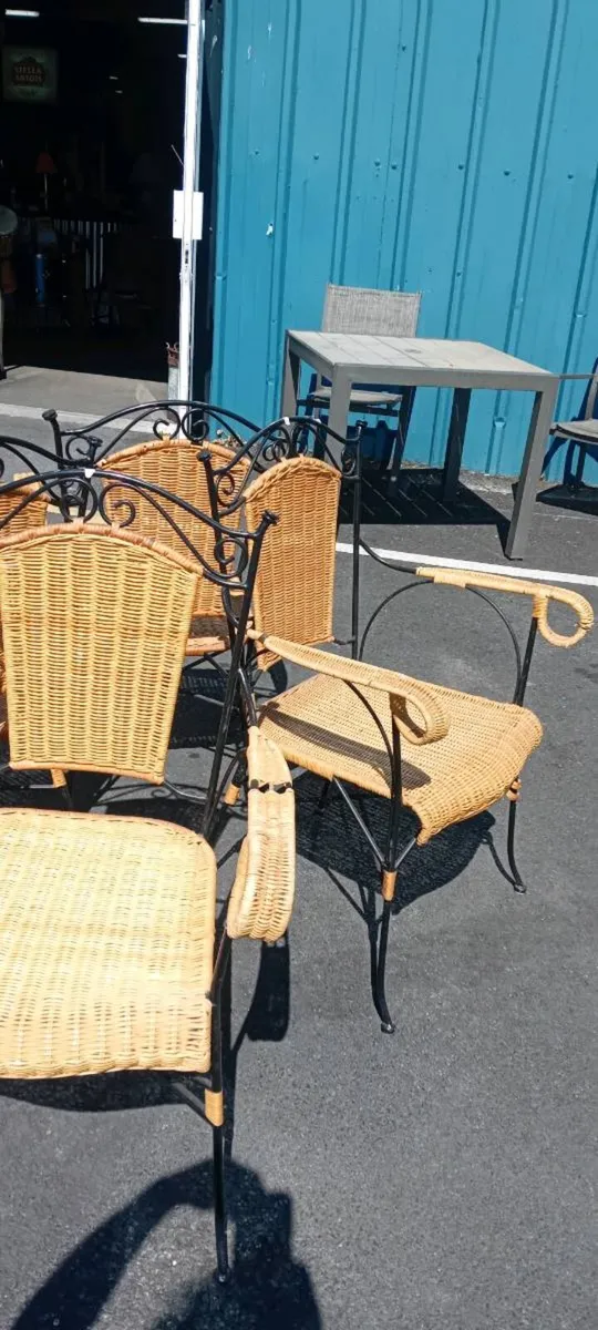 Set Of Four Wicker And Wrought Iron Chairs - Image 3