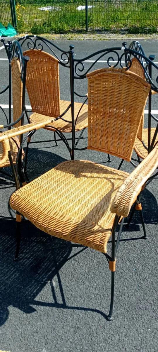 Set Of Four Wicker And Wrought Iron Chairs - Image 4