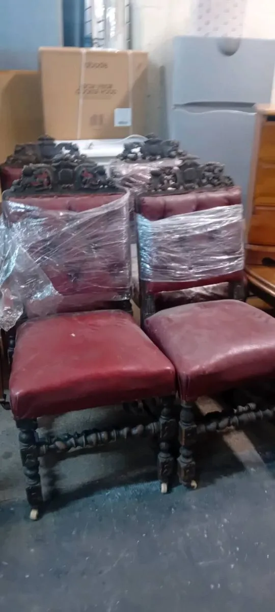 Four Antique Ebonised Oak Dining Chairs - Image 1