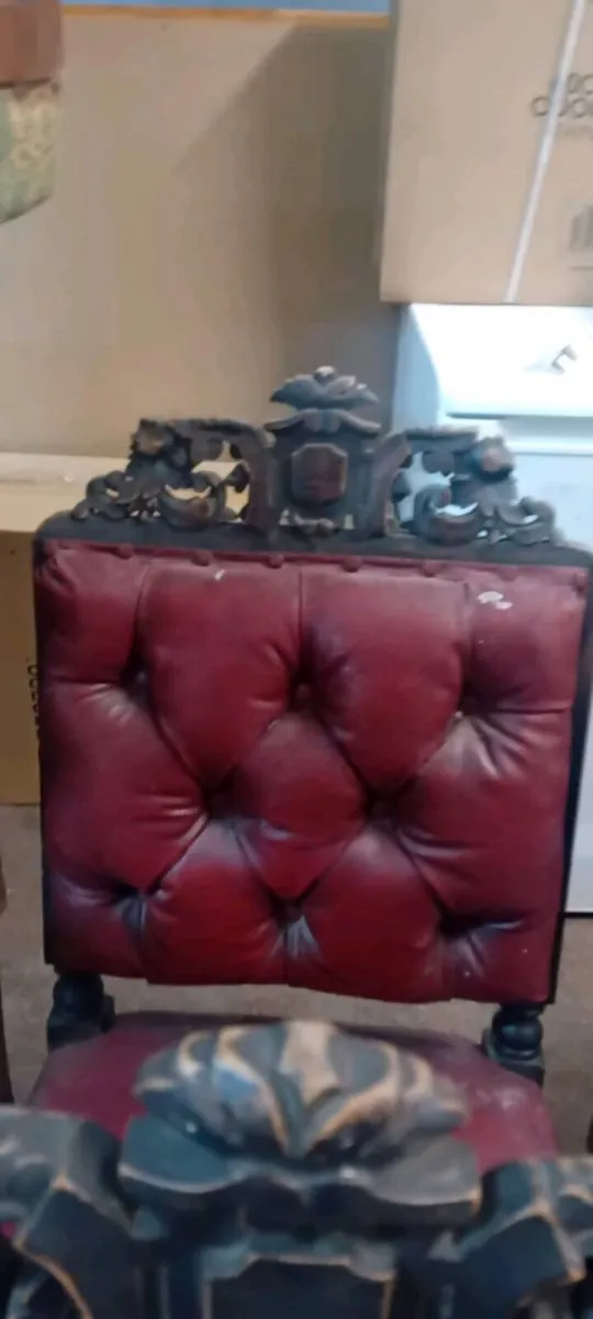 Four Antique Ebonised Oak Dining Chairs - Image 2