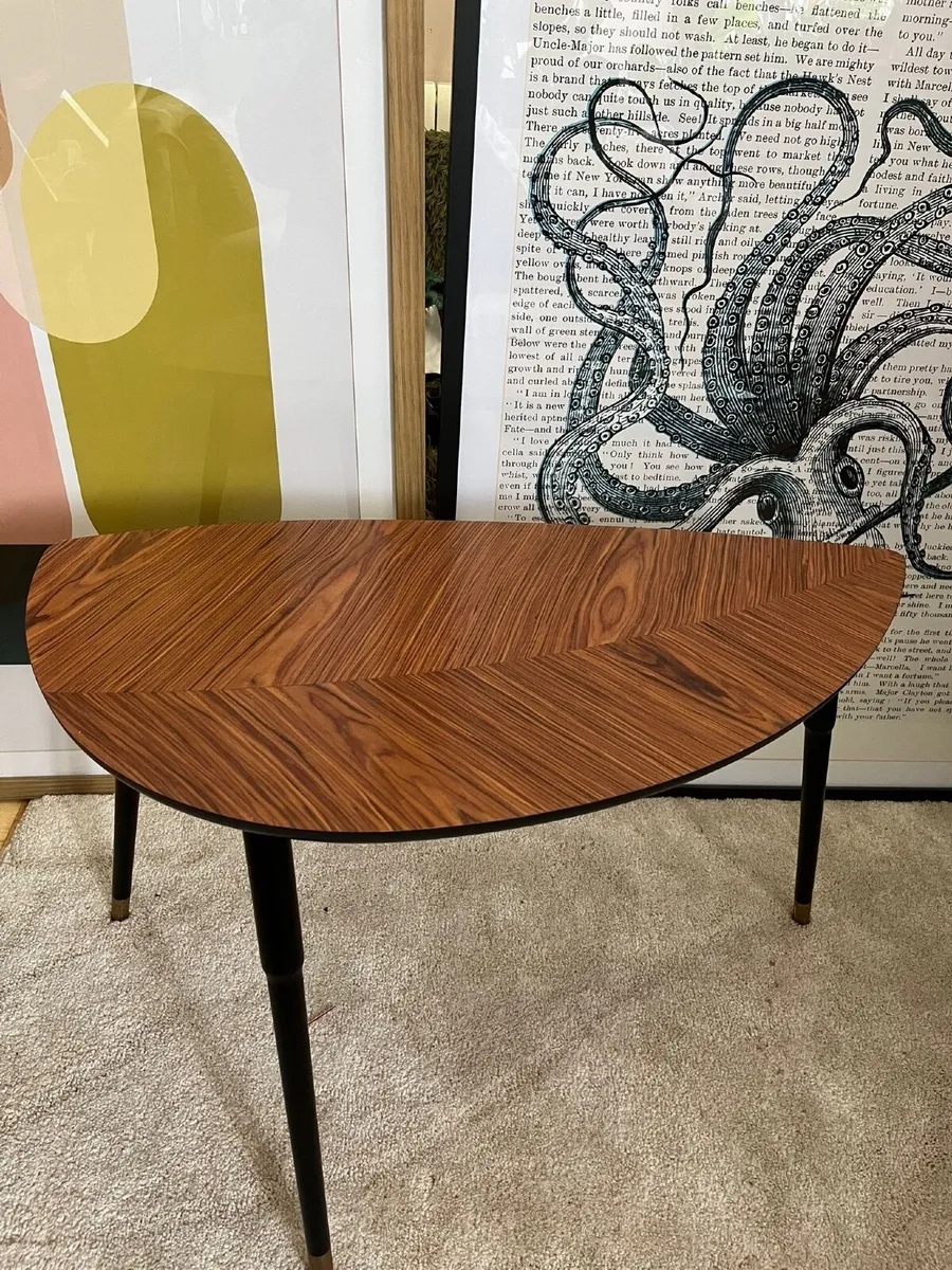 Mid-Century Modern Leaf Coffee Table Chevron Wood - Image 2