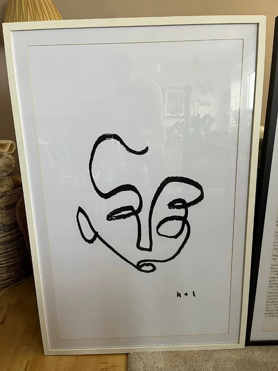 Large Minimalist Line Art Face Print 120x80cm Whit