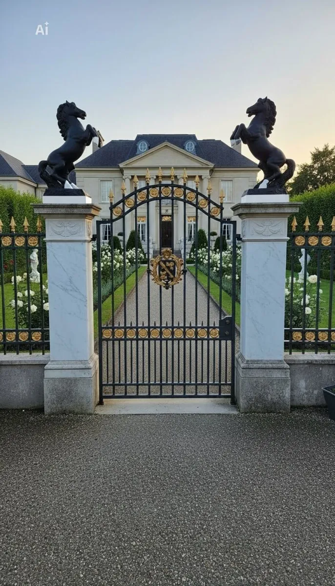 Pair of large decorative garden horse statues (82 - Image 1