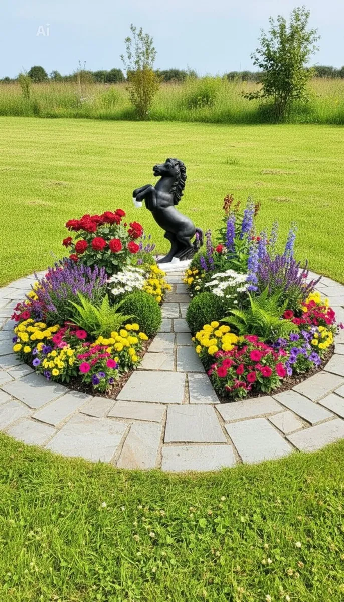 Pair of large decorative garden horse statues (82 - Image 3