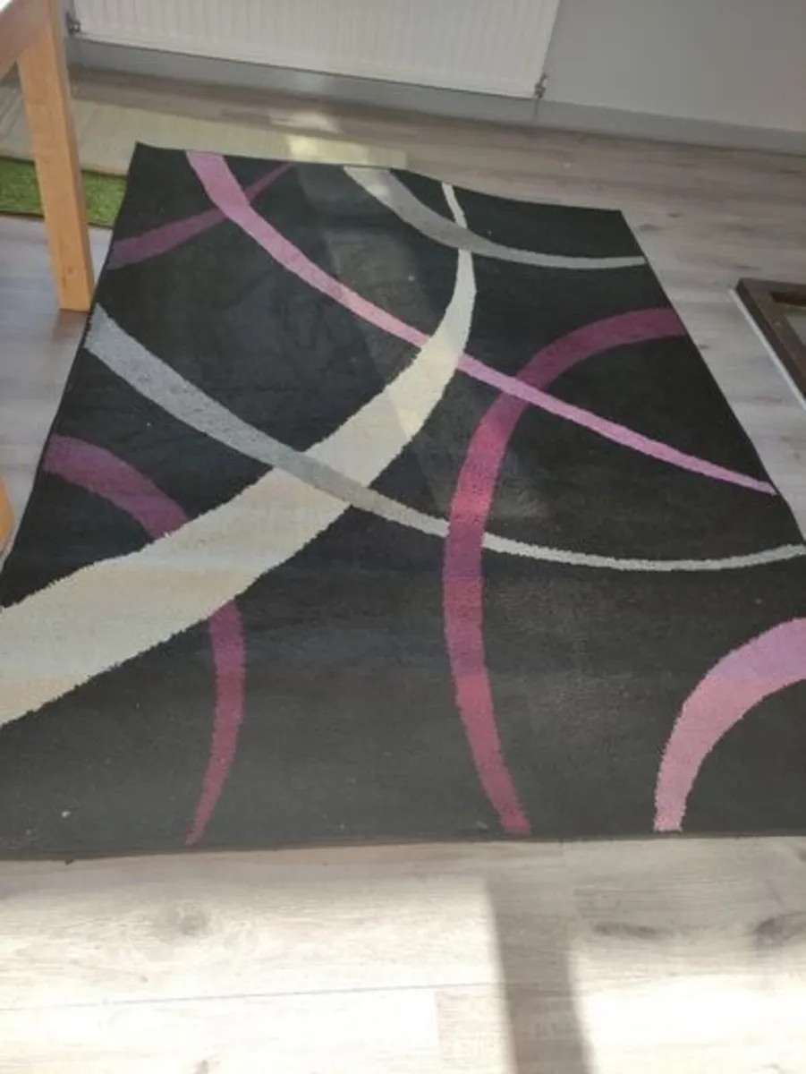 rug black with pink purple barely used - Image 1