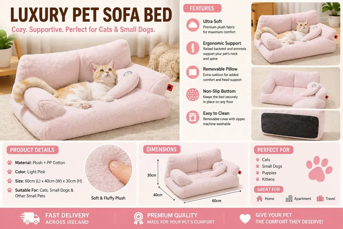 Large Dog Bed Cat Sofa, Washable Fluffy Pet Couch - Image 3