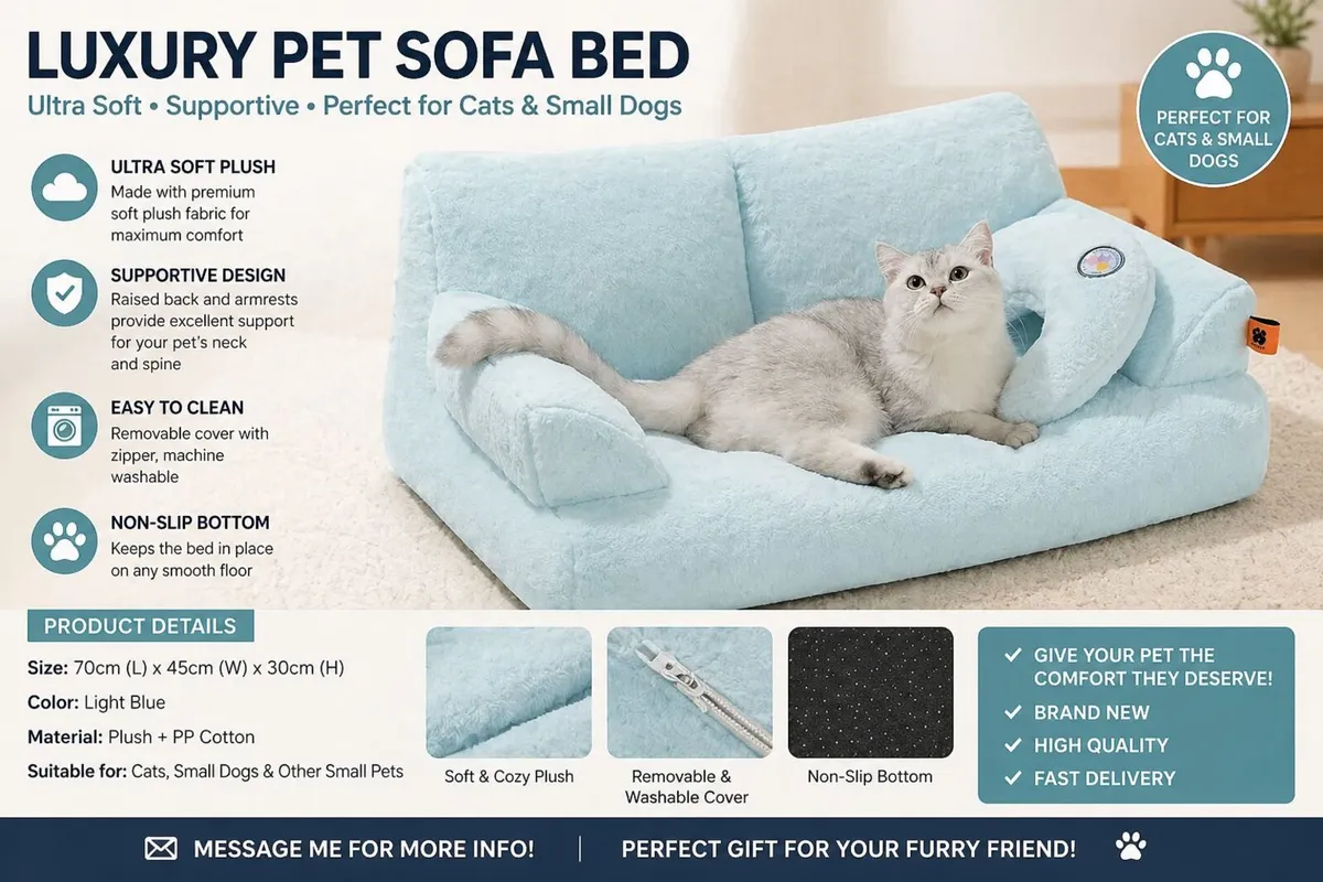 Large Dog Bed Cat Sofa, Washable Fluffy Pet Couch - Image 1