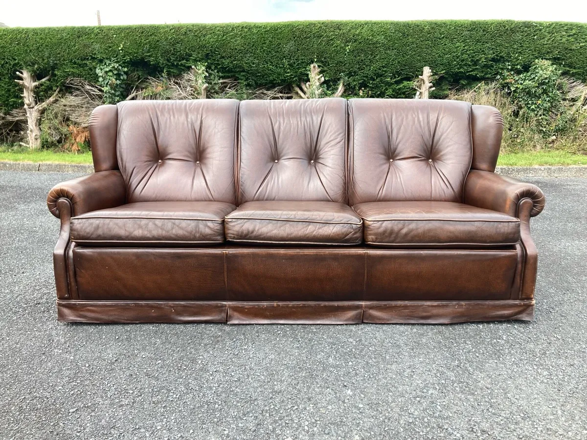 Three Seater Leather Couch Sofa - Image 3