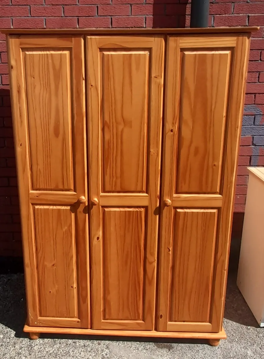 3 door pine wardrobe for sale - Image 2