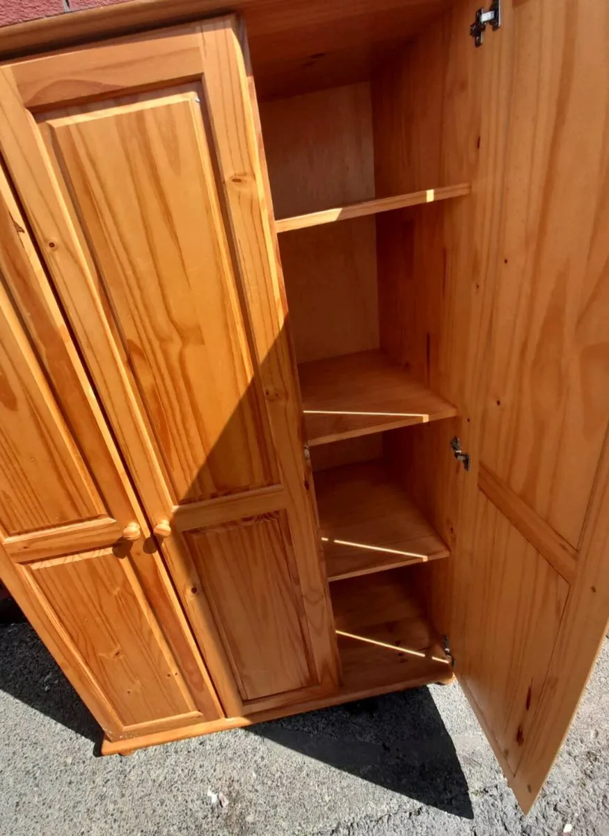 3 door pine wardrobe for sale - Image 3