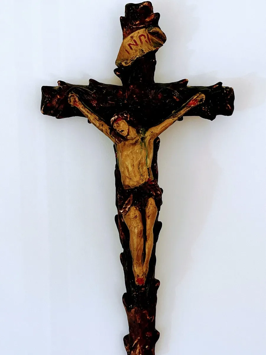Mid century hand painted crucifix - Image 1