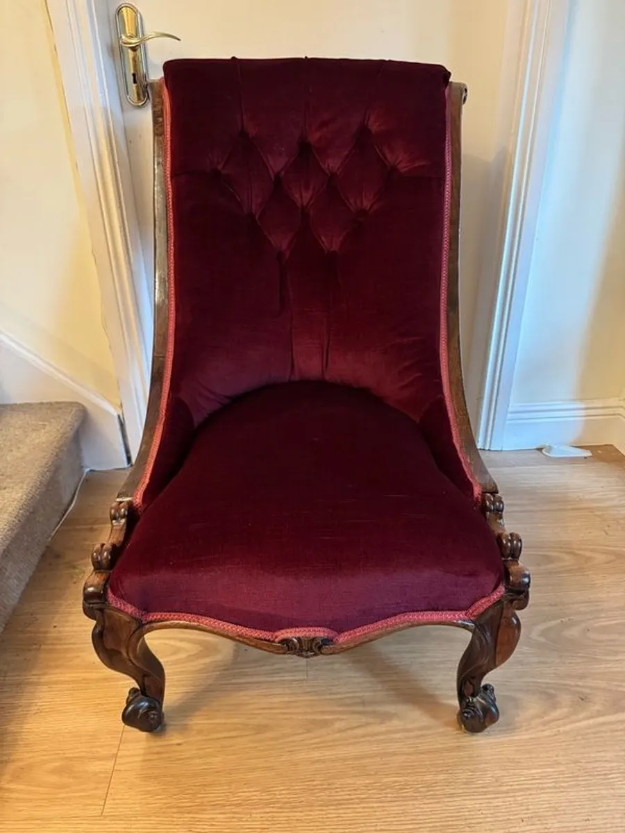 Antique Victorian Rosewood Slipper Chair - Image 1