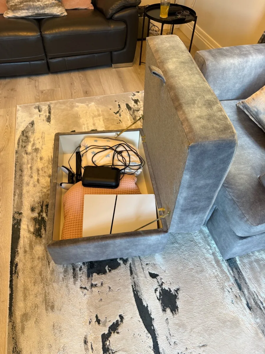 Grey fabric armchair with matching footstool - Image 1