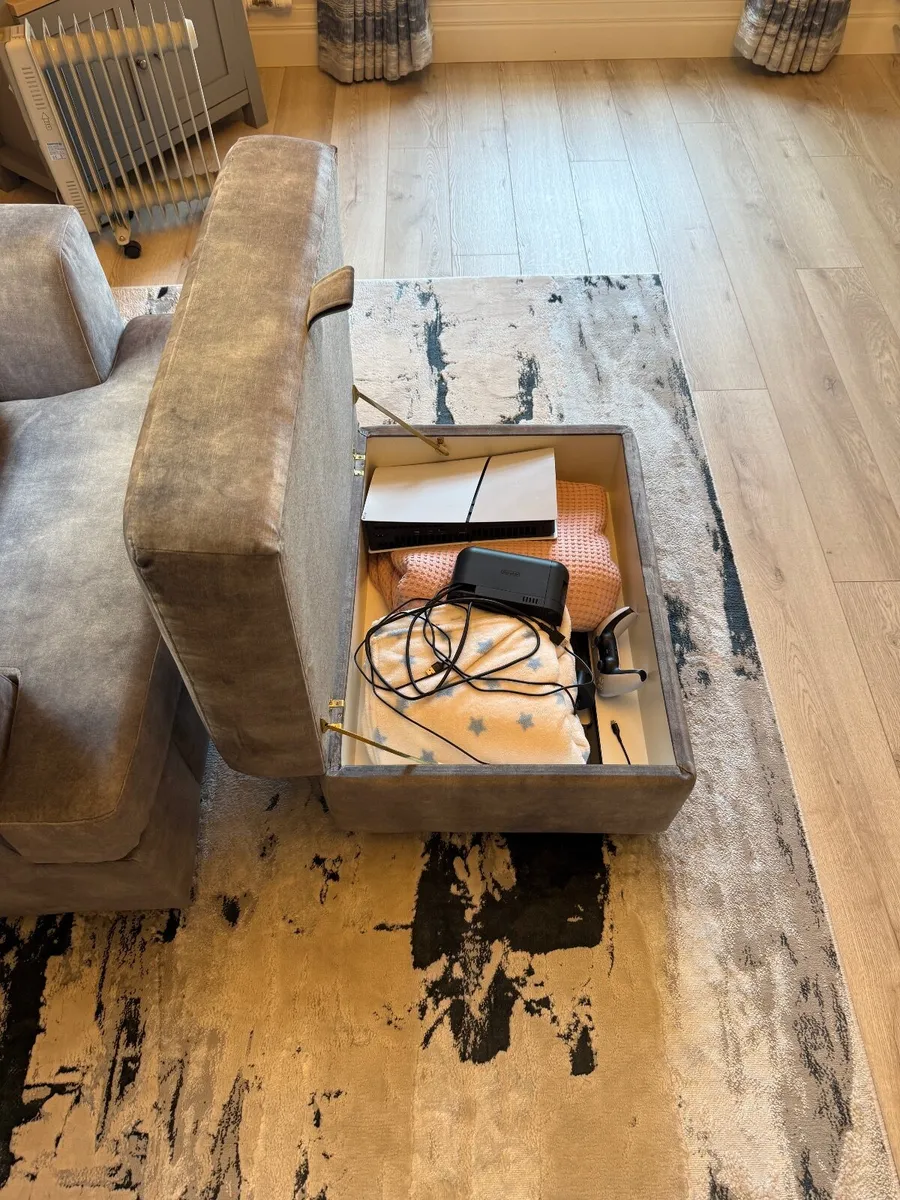 Grey fabric armchair with matching footstool - Image 3