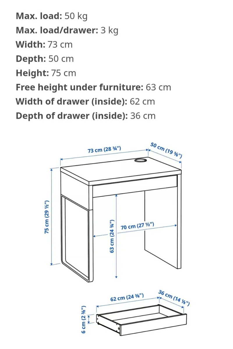 White desk with drawer - Image 3