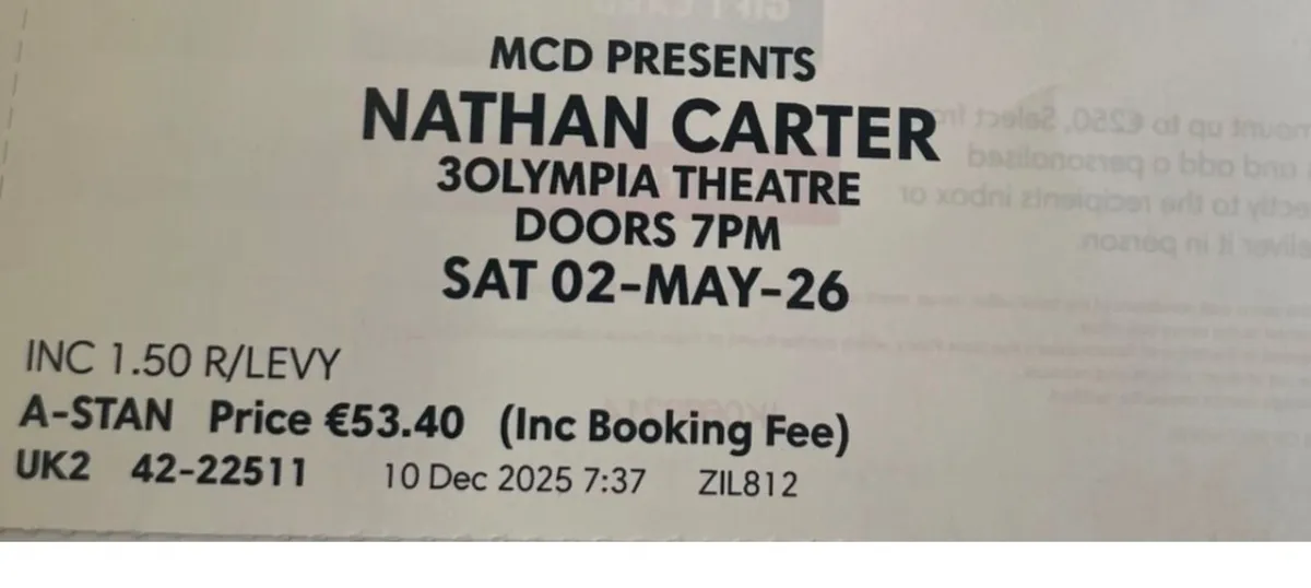 Nathan carter x 2 hard copy tickets