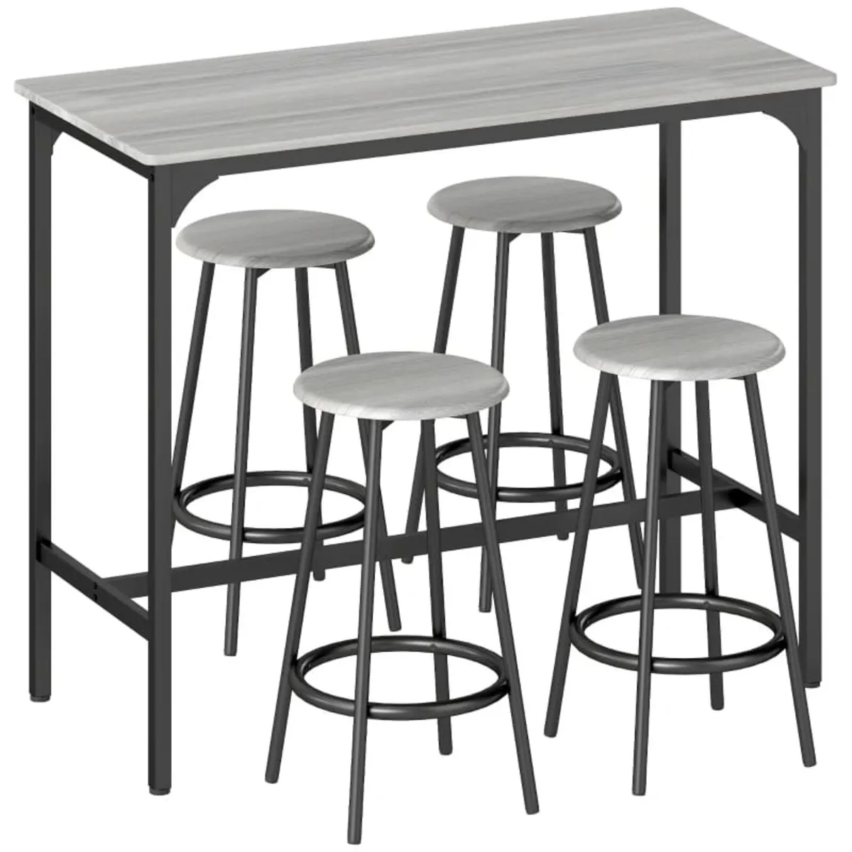 Five-Piece Industrial-Style Bar Table Set - Grey/B - Image 1