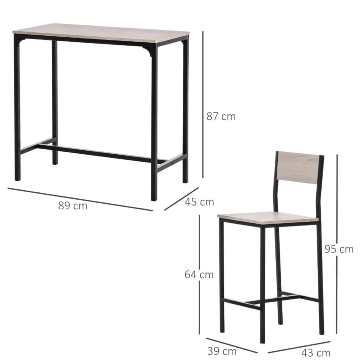 3 Pcs Table Stool Set Industrial Design w/ Metal F - Image 2