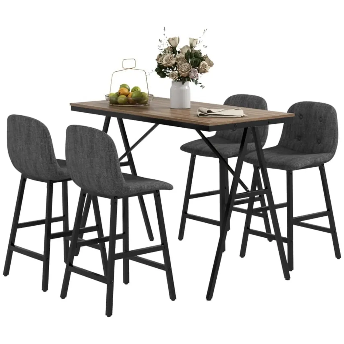 5-piece bar set, table and 4 stools, button tuftin - Image 1