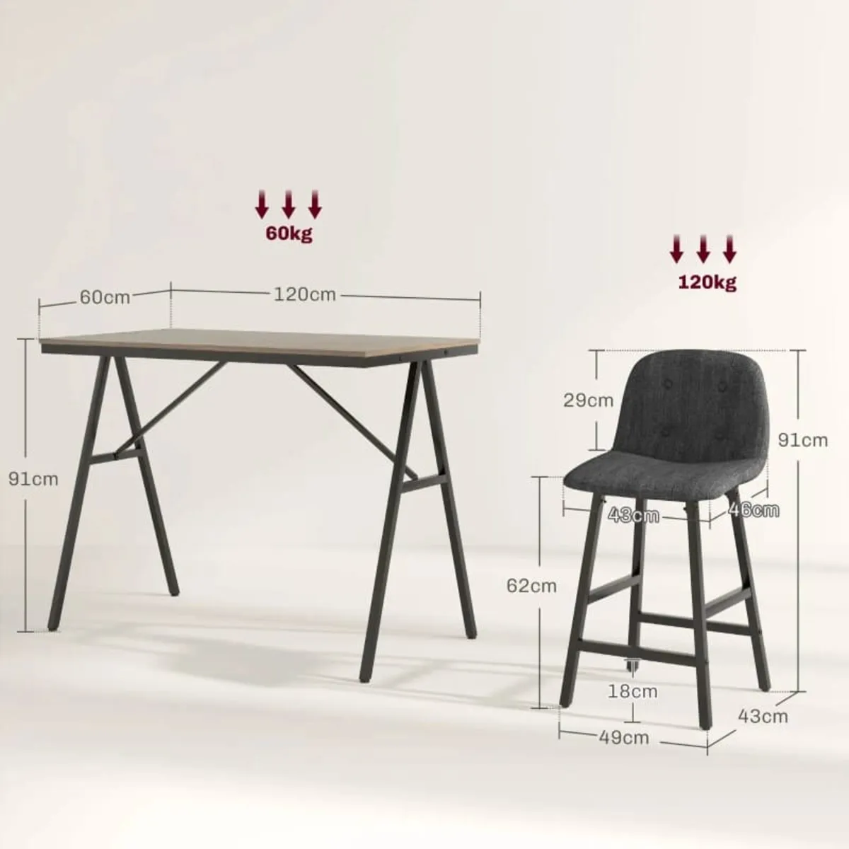 5-piece bar set, table and 4 stools, button tuftin - Image 3