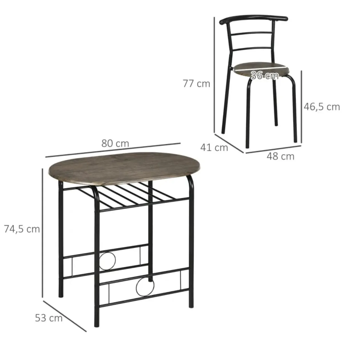 3-Piece Bistro Set, 1 Table, 2 Chairs, 80cm x 53cm - Image 4