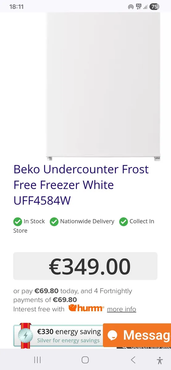 As New - Beko Undercounter Frost Free Freezer - Image 3