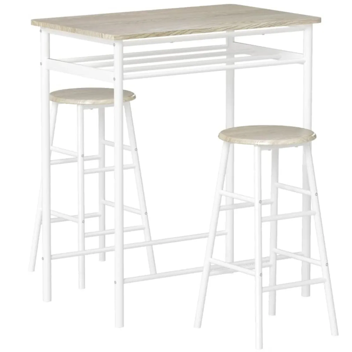 3 Piece Bar Table Set, Bar Table with Shelf, 2 Sto - Image 1